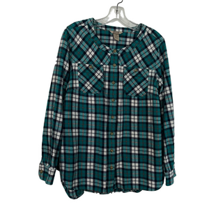 Deluth Trading Co Free Swingin Flannel Tunic Teal Plaid Button-Up Shirt M Gorp